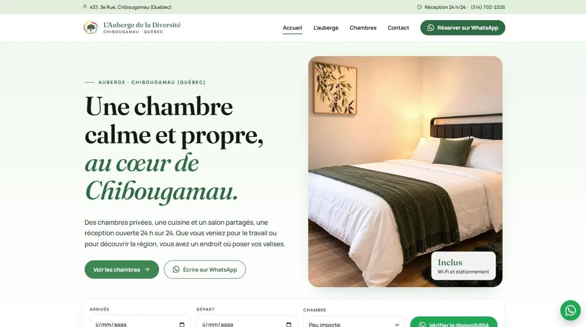 Page d'accueil du site L'Auberge de la Diversité