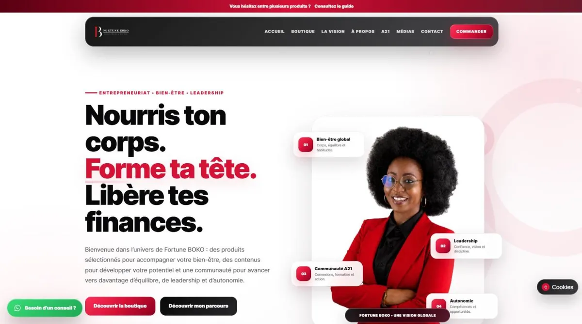 Page d'accueil du site Fortune BOKO