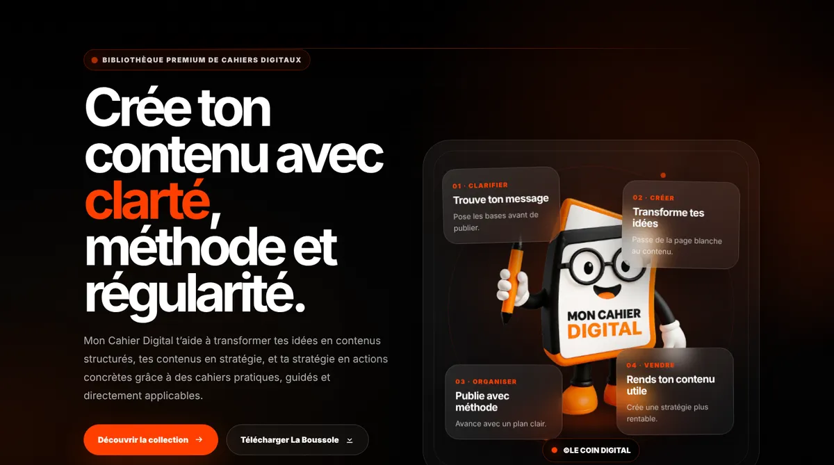 Page d'accueil du site Mon Cahier Digital
